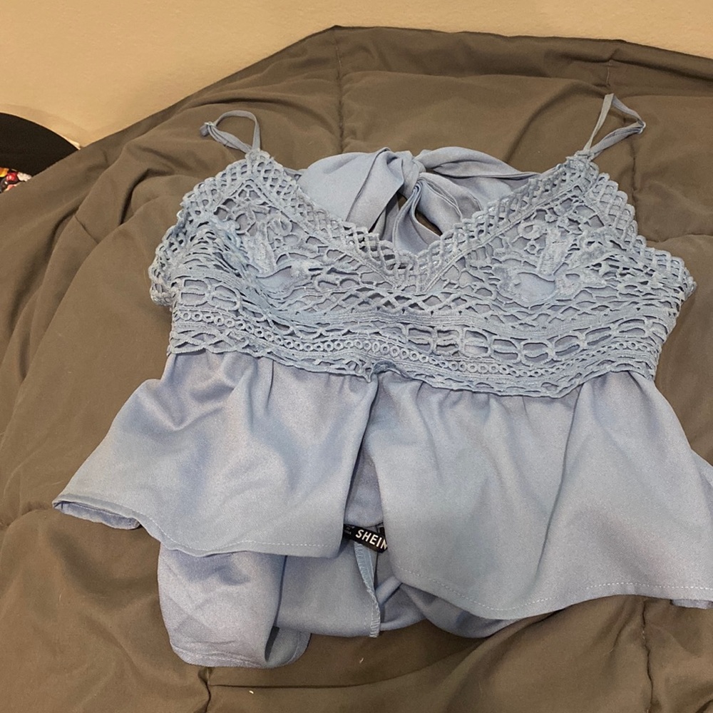 Blue summer top with tie in back